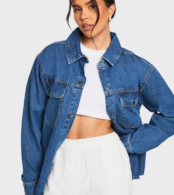 Solid Long Sleeves Oversized Denim Overshirt