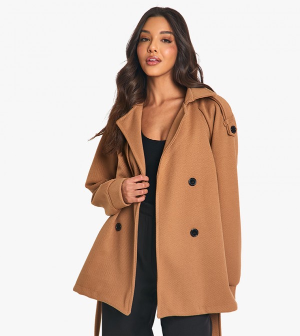 Belted Wool Look Jacket