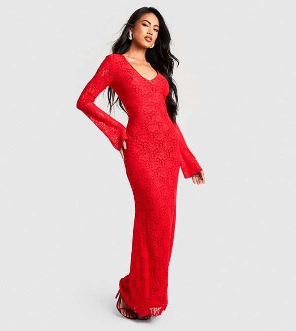 Flared Sleeves Lace Maxi Dress