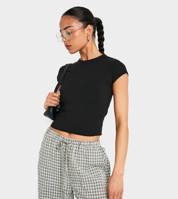 Solid Short Sleeves Crop Top