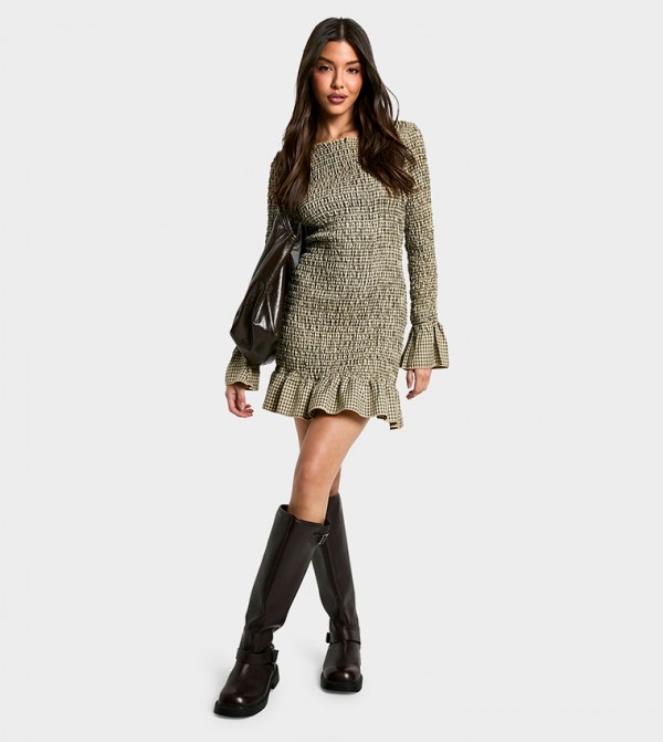 Checkered Smocked Mini Dress