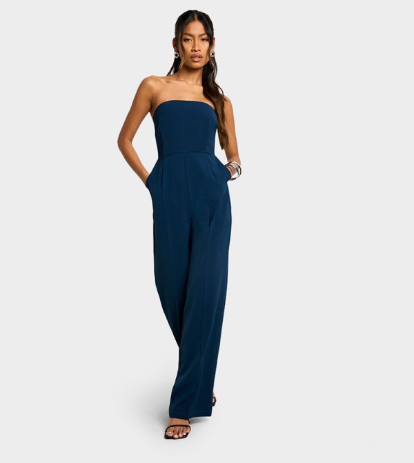 Solid Wide Leg Bandeau Jumpsuit