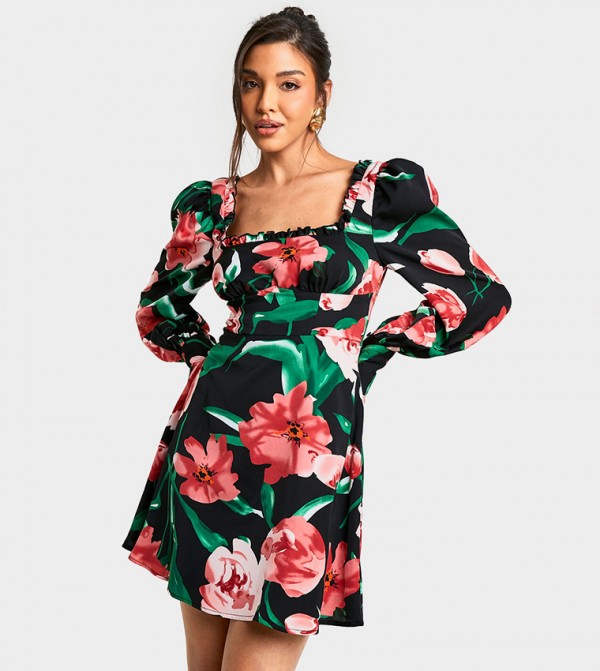 Floral Print Milkmaid Mini Dress