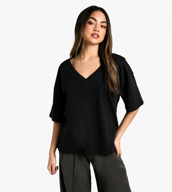 Solid V-Neck Oversized T-Shirt