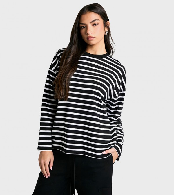 Striped Long Sleeves Oversized T-Shirt
