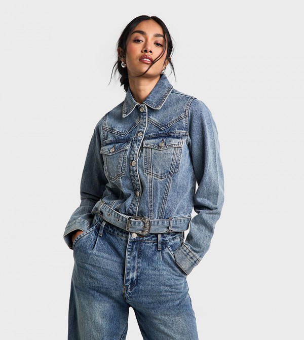 Western Buckle Detail Denim Jacket