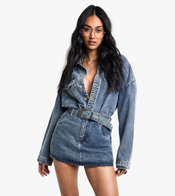 Buckle Detail Denim Mini Skirt