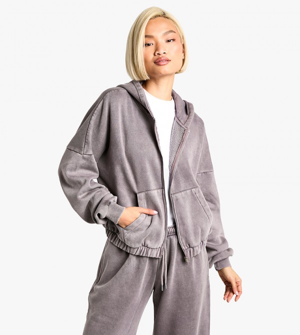 Los Angeles Embroidered Boxy Zip-Through Hooded Jacket