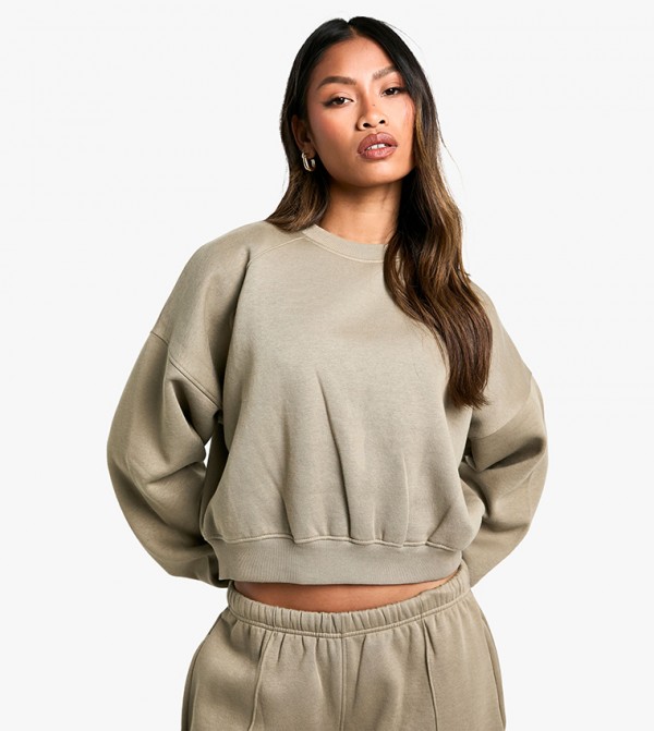 Raglan Seam Crew Neck Boxy Sweatshirt