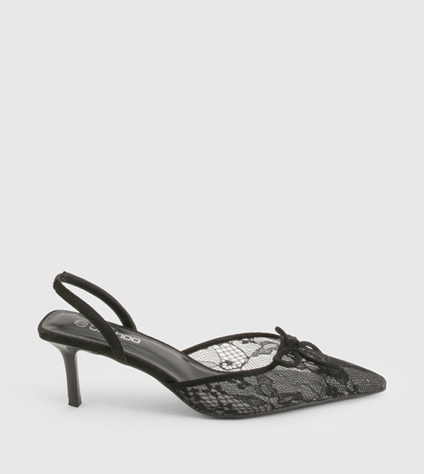 Bow Detail Lace Slingback Pumps
