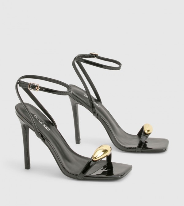 Square Toe Metal Trim Stiletto Heels