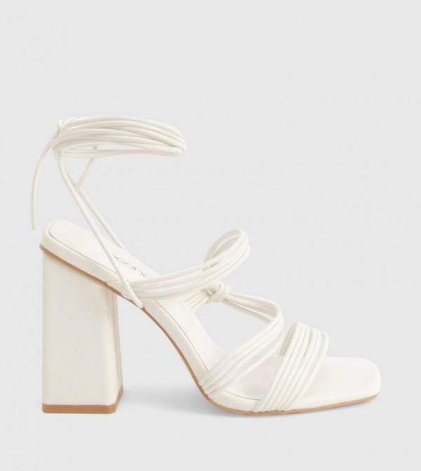 Multi Strap Tie Leg Block Heel Sandals