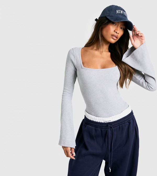 Ribbed Square Neck Bodysuit Top