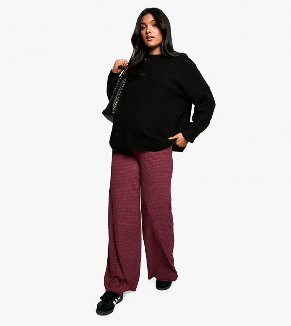 Maternity Textured Elastic Waist Wide Leg Trousers