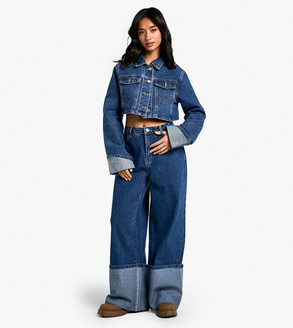 Petite Extreme Turnup Wide Leg Jeans