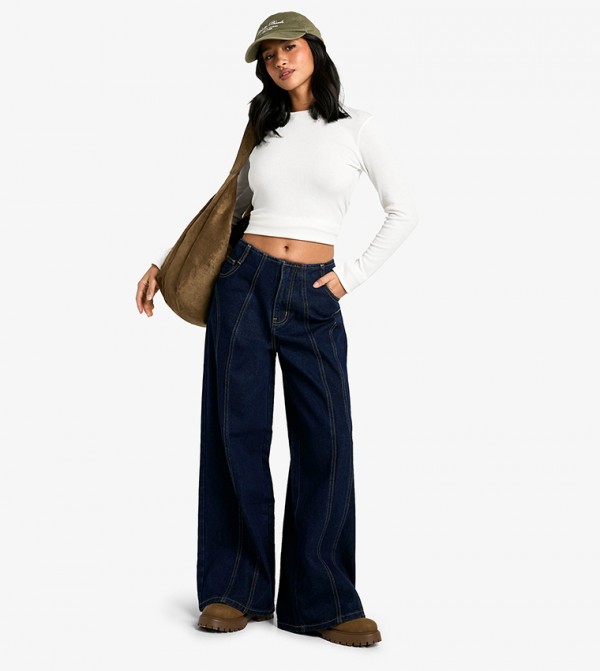 Petite Seam Detail Wide Leg Jeans
