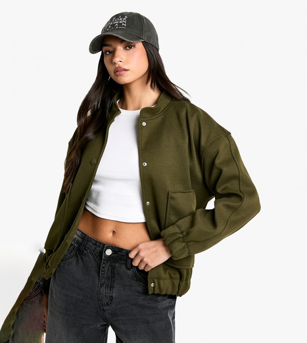 Ribbed Wool Look Bomber Jacket