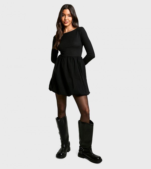Textured Volume Skirt Mini Dress