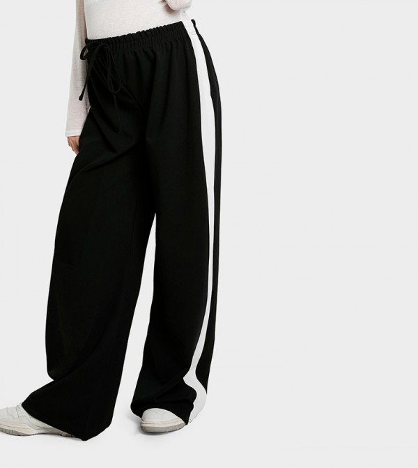 Contrast Side Striped Maternity Wide Leg Trousers