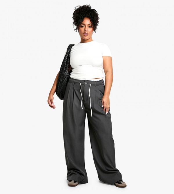 Curve Fray Hem Woven Wide Leg Trousers
