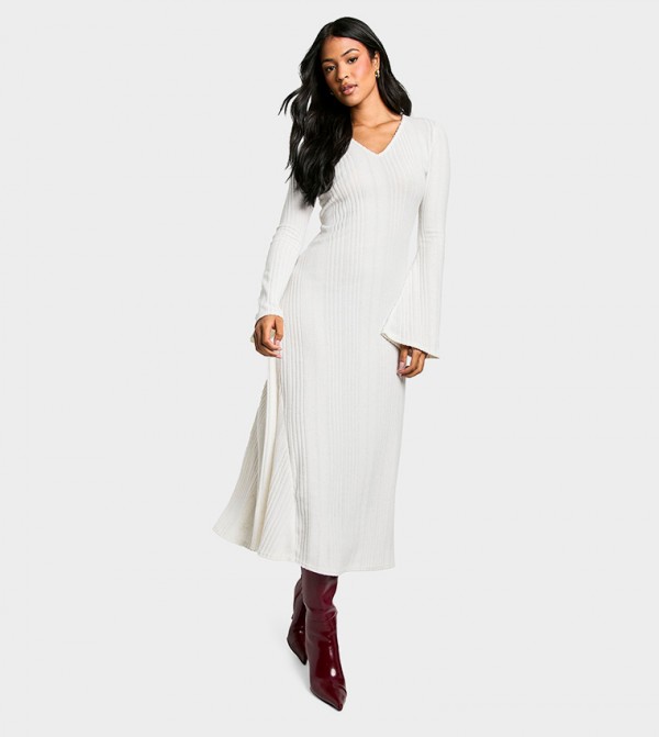 Tall Wide Ribbed Flared Sleeves Midaxi Dress