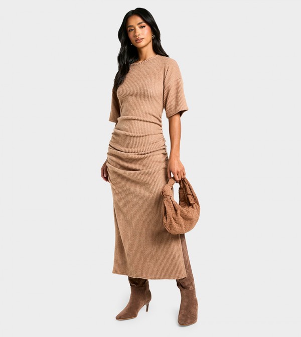 Petite Ruched Soft Rib Maxi Dress
