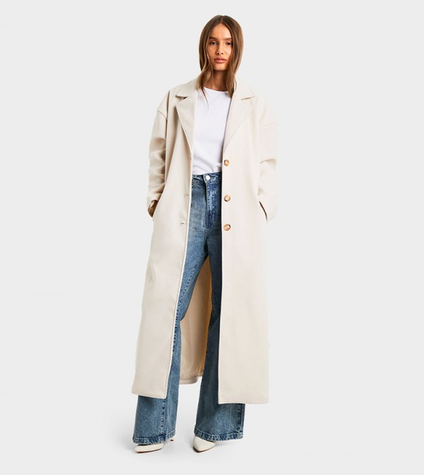 Belt Detail Wool Look Maxi Coat