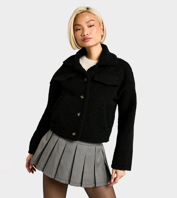 Teddy Detail Wool Look Jacket