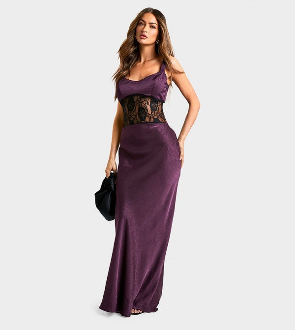 Satin Lace Column Maxi Dress
