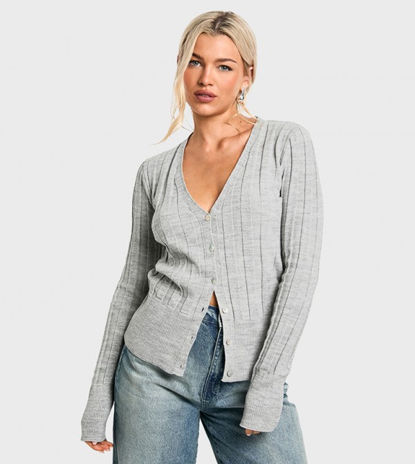 Metallic Silver Thick Rib Knitted Cardigan