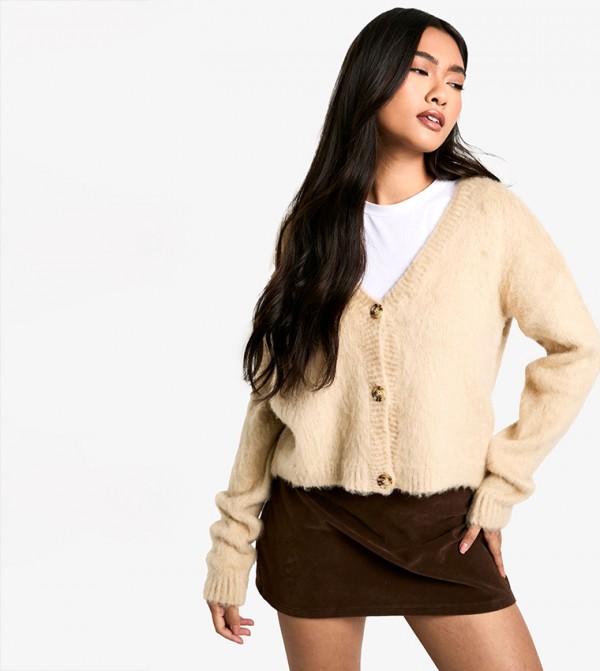 Brushed Knit Button Through Cardigan
