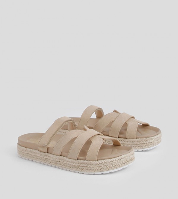 Wide Fit Faux Suede Cross Strap Flatform Sandals