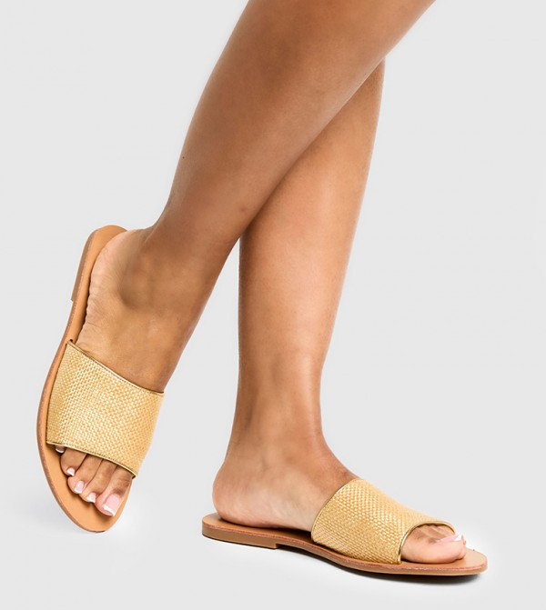 Open Toe Raffia Slide Sandals