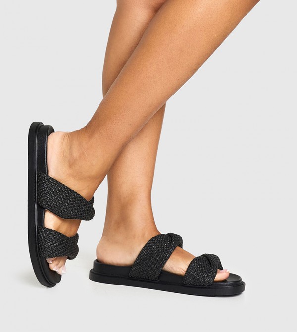 Wide Fit Double Strap Raffia Comfort Sandals