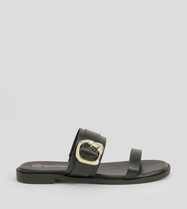Double Strap Metal Hardware Detail Flat Sandals