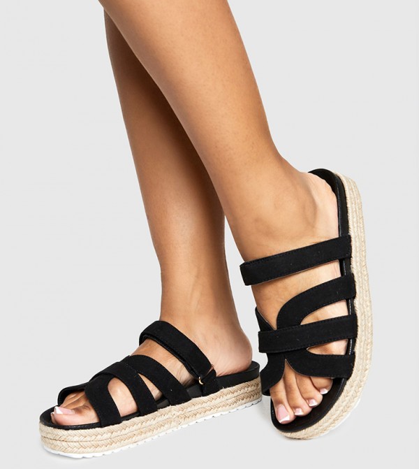 Wide Fit Faux Suede Cross Strap Platform Sandals