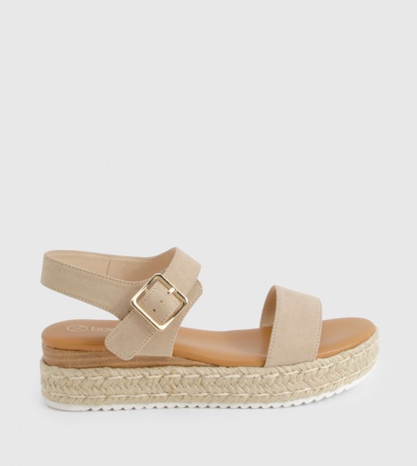 Faux Suede Buckle 2 Part Platform Sandals