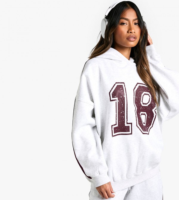 18 Print Side Striped Oversized Hoodie
