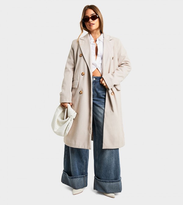Petite Herringbone Double Breasted Coat