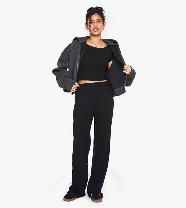 Double Layer Modal Rib Wide Leg Trousers