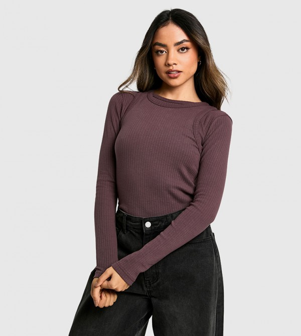 2 Layer Ribbed Long Sleeves Top