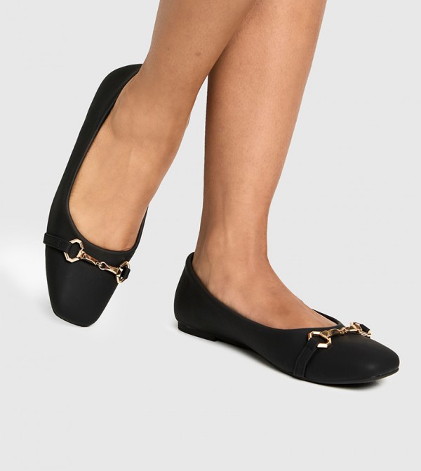 Hardware Detail Square Toe Ballerinas