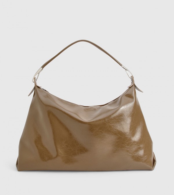 Shiny Leather Slouchy Tote Bag