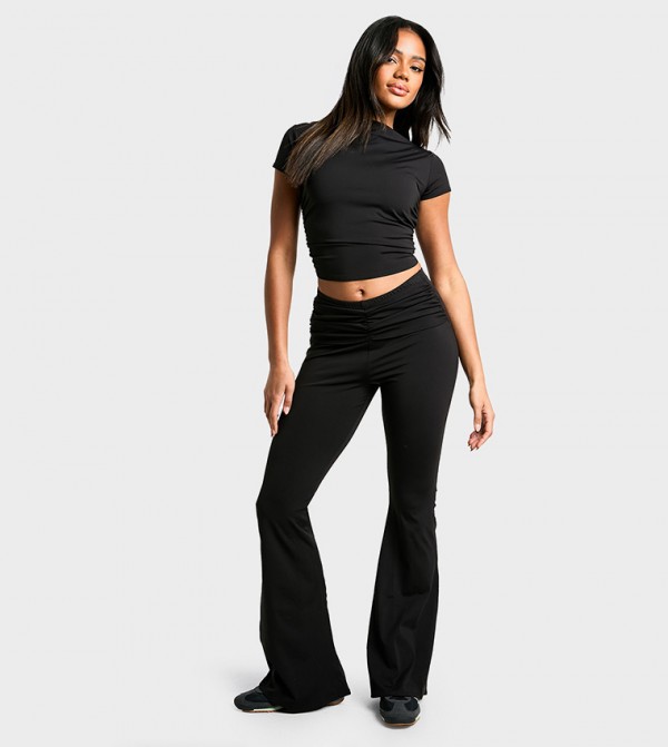 Sculpting Matte Slinky Ruched Detail Flared Trousers