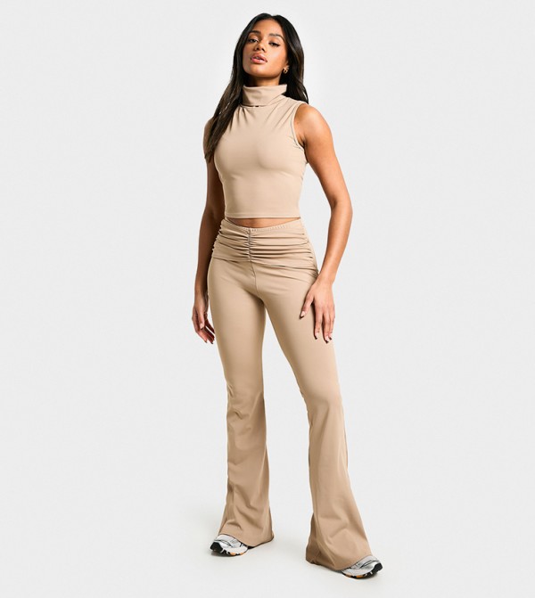 Sculpting Matte Slinky Ruched Detail Flared Trousers