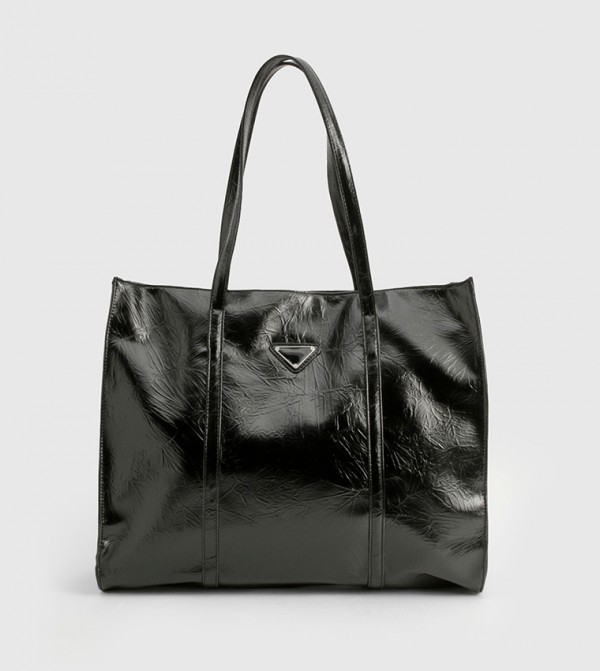 Triangle Trim Textured PU Tote Bag