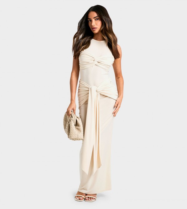 Petite Double Slinky Twist Front Sleeveless Maxi Dress