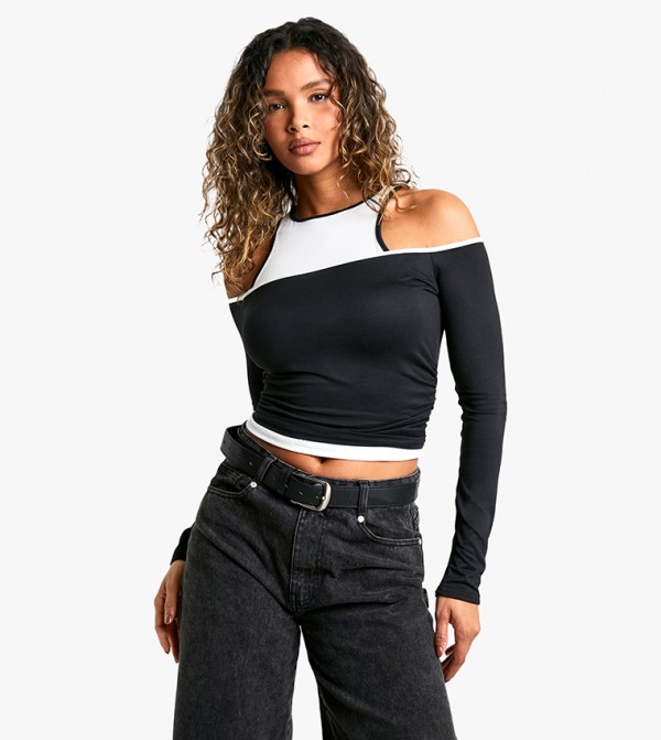 Contrast Binding Long Sleeves Layered Top