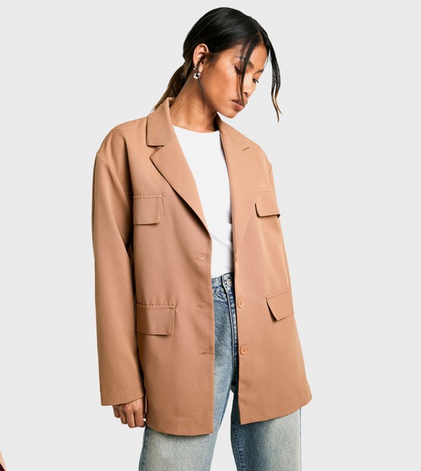 Woven Slouchy Oversized Pocket Blazer