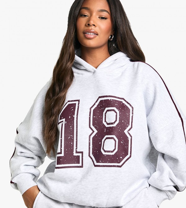 Curve 18 Print Side Striped Oversized Hoodie